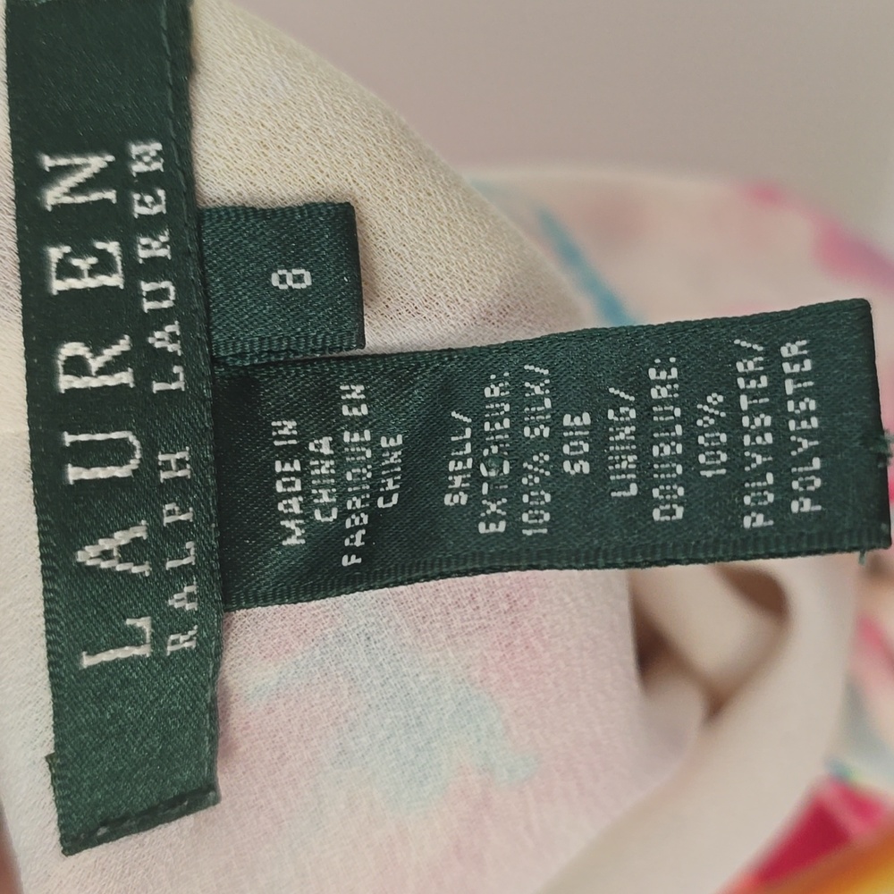 LAUREN RALPH LAUREN 100% Silk Vibrant Abstract Halter Party Dress Size 8 - Picture 8 of 9